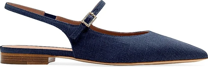 Women's Maloe Souliers x Tabitha Simmons Karla Linen Slingback Flats - Navy - Size 7.5