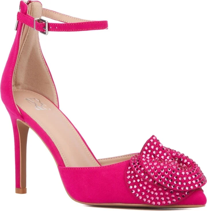 Women's Mandell- Ankle Strap- Flower Decor- Pointy Heels Pump