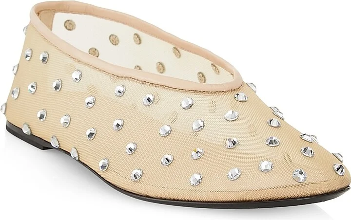 Women's Marcy Crystal-Embellished Mesh Flats - Beige - Size 9 - Image 2