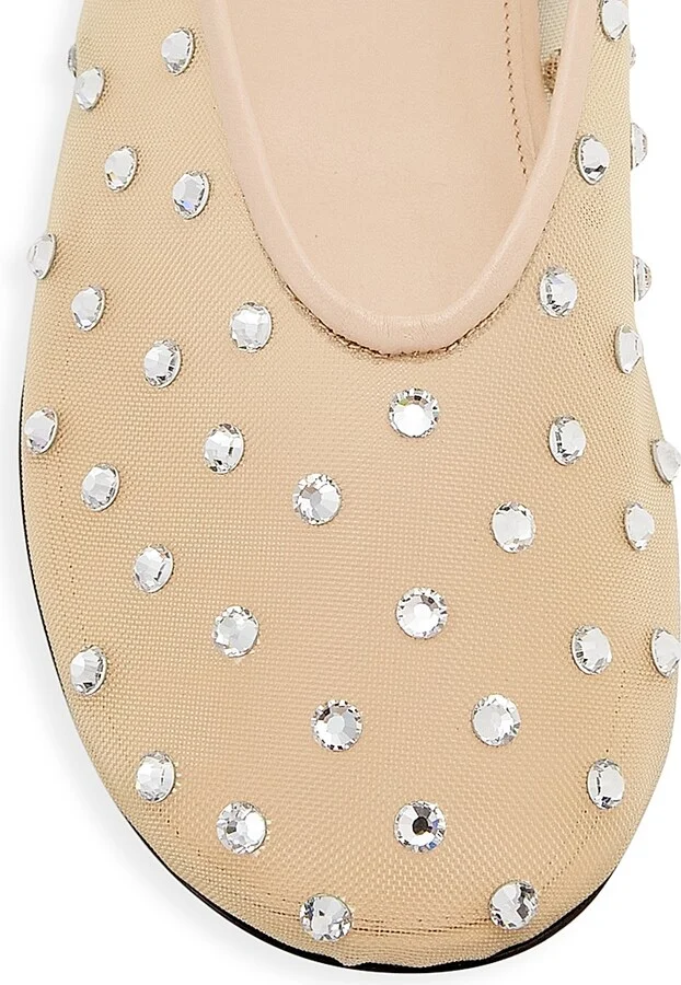 Women's Marcy Crystal-Embellished Mesh Flats - Beige - Size 9 - Image 4