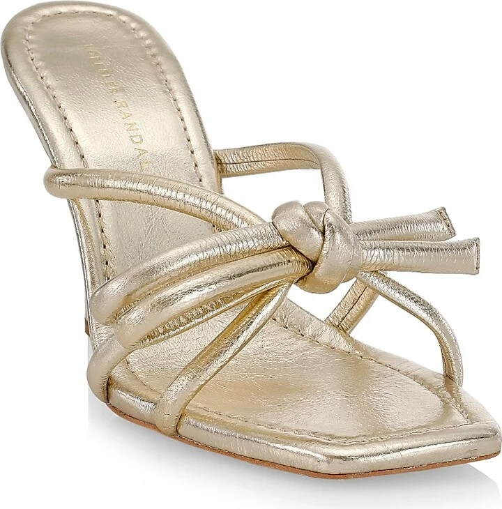 Women's Margi Bow Metallic Leather Sandals - Champagne - Size 5 - Image 2
