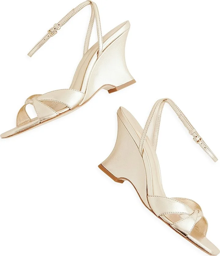 Women's Margot 75MM Metallic Leather Wedge Sandals - Gold - Size 8 - Image 2