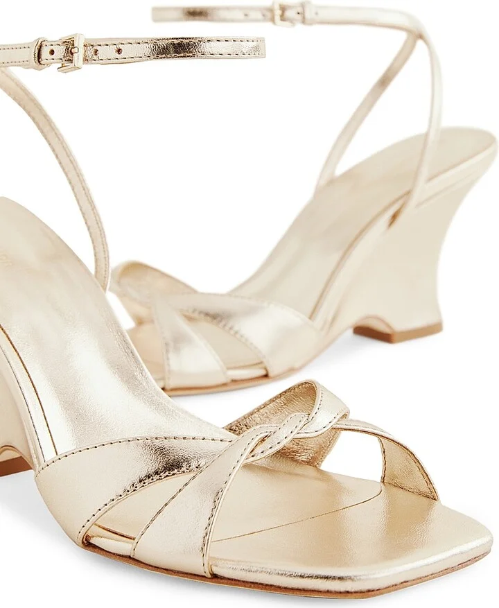 Women's Margot 75MM Metallic Leather Wedge Sandals - Gold - Size 8 - Image 4
