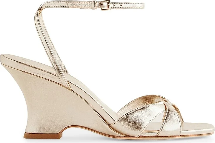 Women's Margot 75MM Metallic Leather Wedge Sandals - Gold - Size 8