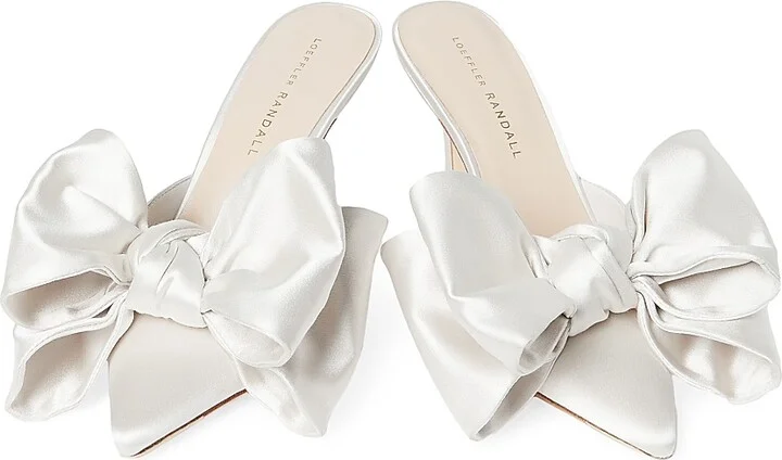 Women's Margot 80MM Bow-Detailed Satin Mules - Cream - Size 11 - Image 3