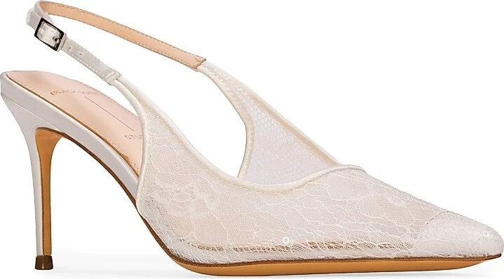 Women's Marina 80MM Lace Slingback Pumps - White Sequin Lace - Size 5 - Image 2