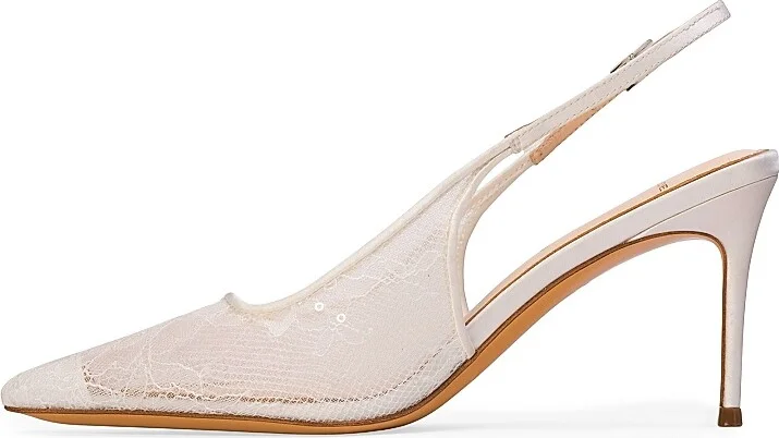 Women's Marina 80MM Lace Slingback Pumps - White Sequin Lace - Size 5 - Image 5