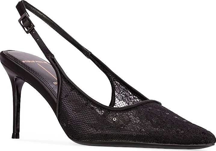 Women's Marina 80MM Lace Slingback Pumps - White Sequin Lace - Size 5 - Image 7