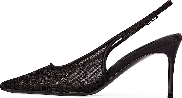 Women's Marina 80MM Lace Slingback Pumps - White Sequin Lace - Size 5 - Image 10