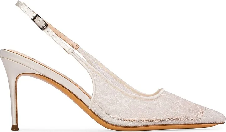 Women's Marina 80MM Lace Slingback Pumps - White Sequin Lace - Size 5