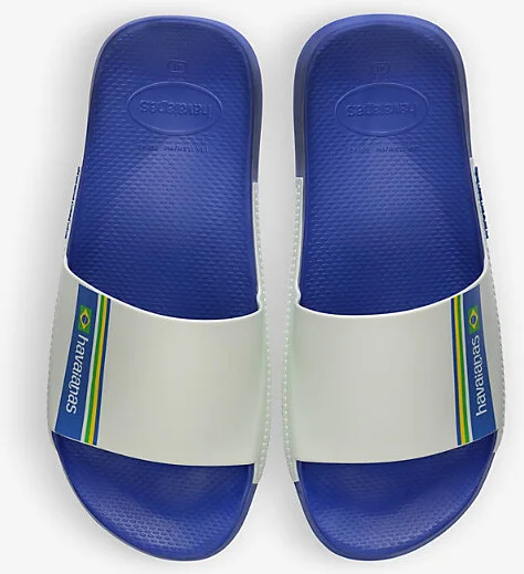 Womens Marine Blue Brasil-Flag PVC Sliders 9/10 - Image 2