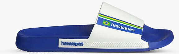 Womens Marine Blue Brasil-Flag PVC Sliders 9/10