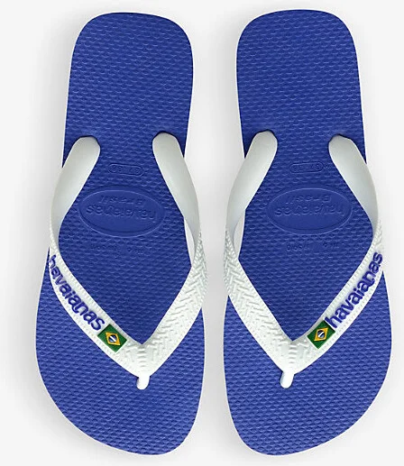 Womens Marine Blue Brasil Logo-Embossed Rubber Flip-Flops 1/2 - Image 2