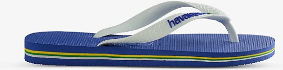 Womens Marine Blue Brasil Logo-Embossed Rubber Flip-Flops 1/2