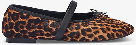 Womens Marron/Brown Faby Leopard-Pattern Calf-Hair Ballerina Shoes Eur 40 / 7 Uk Women