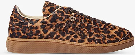 Womens Marron/Brown Leopard-Print Leather Low-Top Trainers Eur 38/5 Uk Women