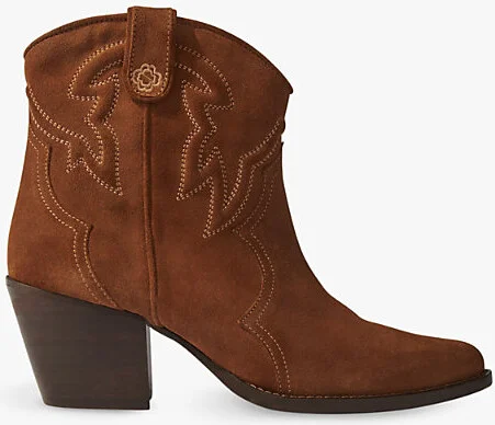 Womens Marron/Brown Western Heeled Suede Ankle Boots Eur 37 / 4 Uk Women