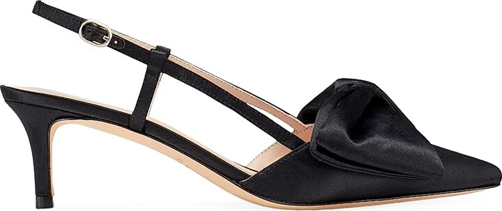 Women's Marseille Bow Satin Slingback Pumps - Black - Size 9.5