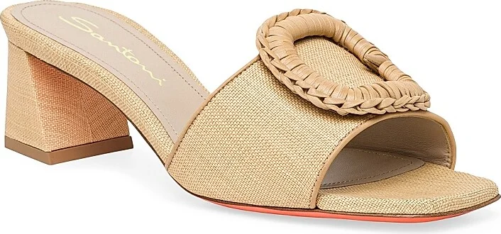 Women's Marta 50MM Raffia & Leather Buckle Mules - Beige - Size 6 - Image 2