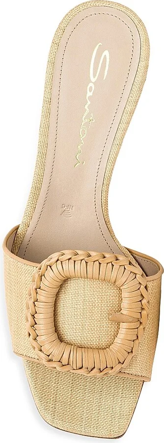 Women's Marta 50MM Raffia & Leather Buckle Mules - Beige - Size 6 - Image 5