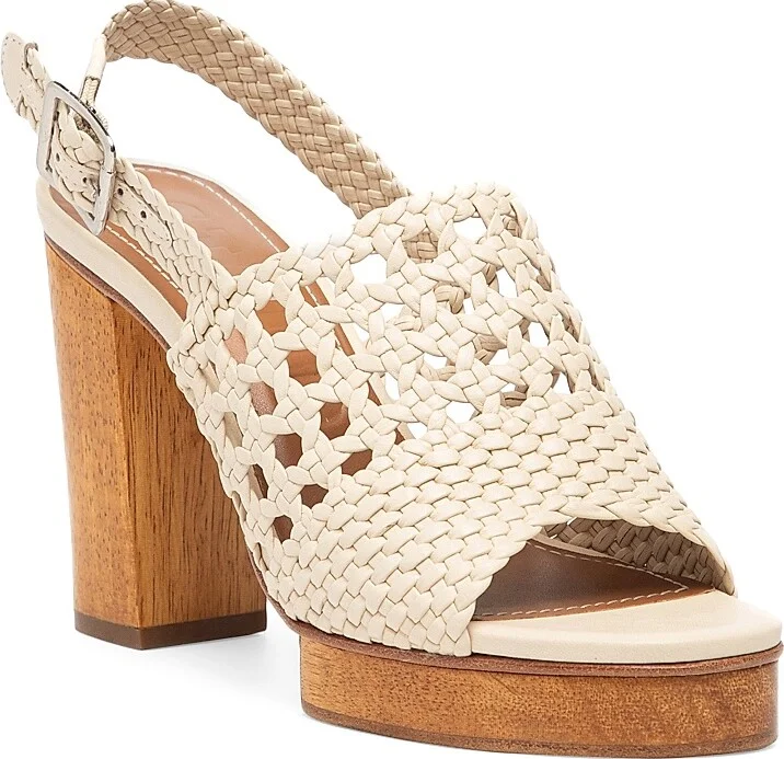 Women's Martina 100MM Woven Leather Platform Sandals - Cream - Size 9 - Image 2