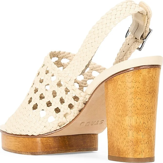 Women's Martina 100MM Woven Leather Platform Sandals - Cream - Size 9 - Image 3