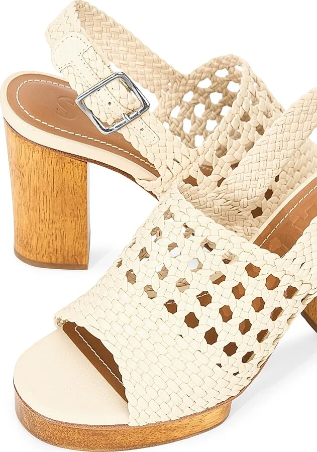 Women's Martina 100MM Woven Leather Platform Sandals - Cream - Size 9 - Image 5