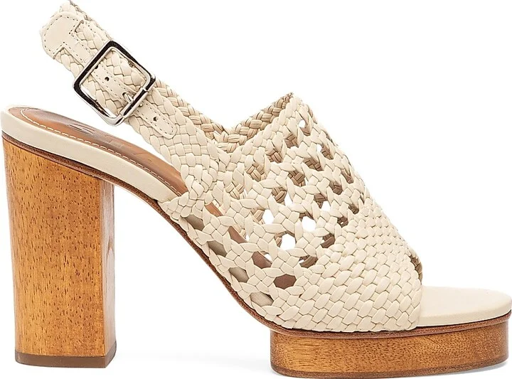 Women's Martina 100MM Woven Leather Platform Sandals - Cream - Size 9