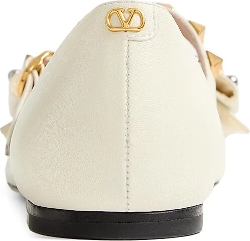 Women's Mary-Jane Bowow Ballerinas in Kidskin with Studs - Ivory - Size 7 - Image 5