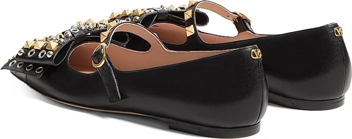 Women's Mary-Jane Bowow Ballerinas in Kidskin with Studs - Ivory - Size 7 - Image 9