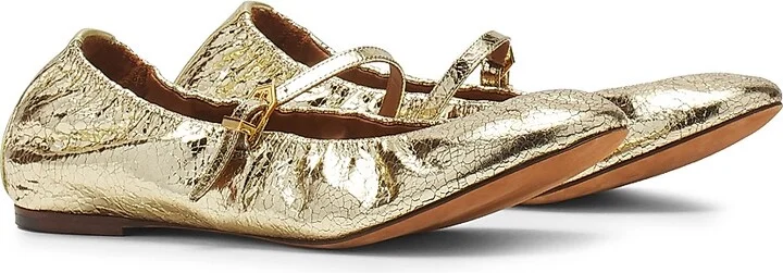 Women's Mary Janes in Crackled Metallic Leather - Gold - Size 4 - Image 2