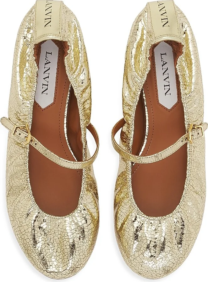 Women's Mary Janes in Crackled Metallic Leather - Gold - Size 4 - Image 3