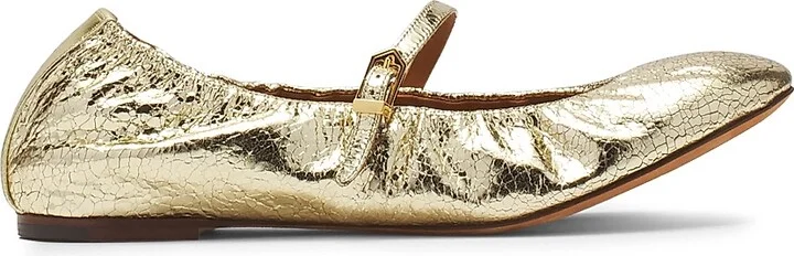 Women's Mary Janes in Crackled Metallic Leather - Gold - Size 4