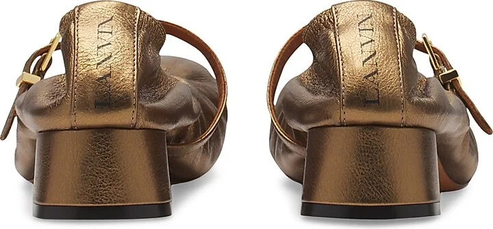 Women's Mary Janes with Metallic Leather Heels - Bronze - Size 5 - Image 3