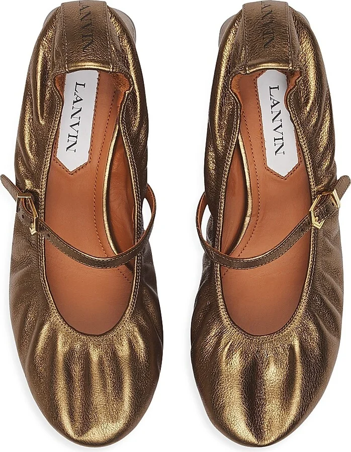 Women's Mary Janes with Metallic Leather Heels - Bronze - Size 5 - Image 4