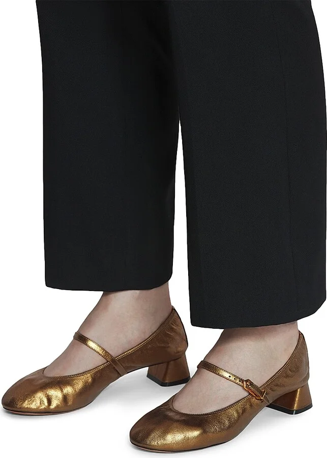 Women's Mary Janes with Metallic Leather Heels - Bronze - Size 5 - Image 6