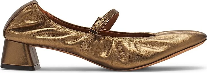 Women's Mary Janes with Metallic Leather Heels - Bronze - Size 5
