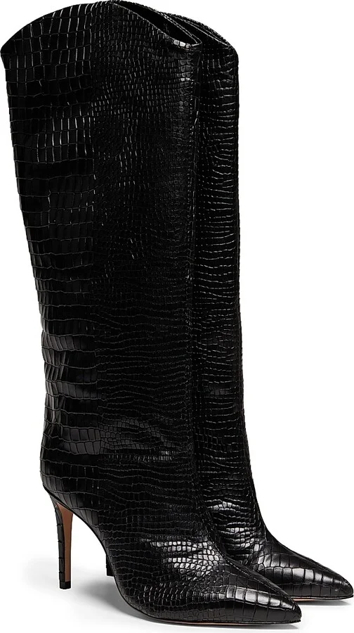 Women's Maryana 90MM Croc-Embossed Leather Stiletto Boots - Black - Size 5 - Image 2