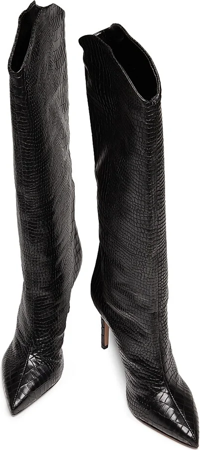 Women's Maryana 90MM Croc-Embossed Leather Stiletto Boots - Black - Size 5 - Image 4