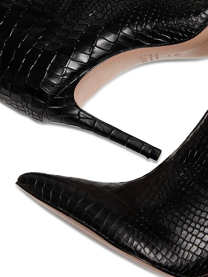Women's Maryana 90MM Croc-Embossed Leather Stiletto Boots - Black - Size 5 - Image 6