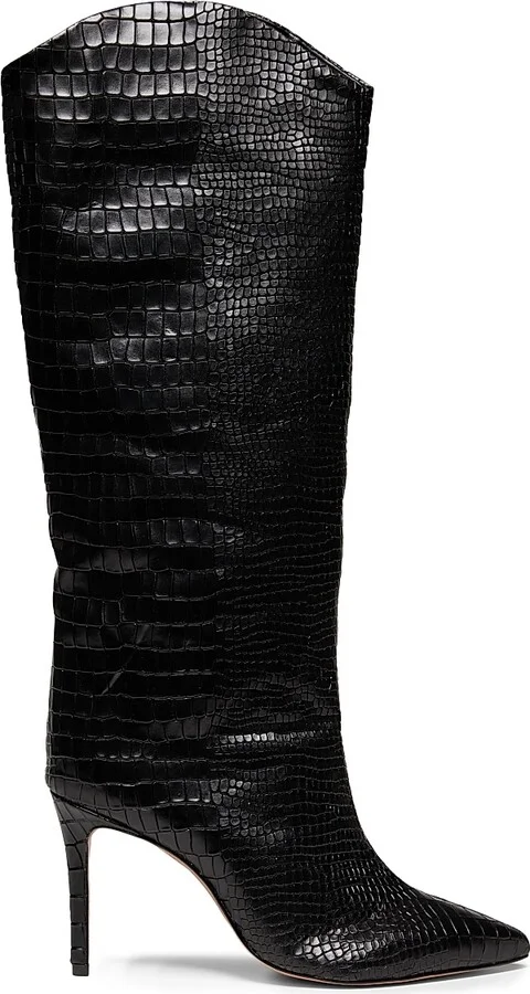 Women's Maryana 90MM Croc-Embossed Leather Stiletto Boots - Black - Size 5