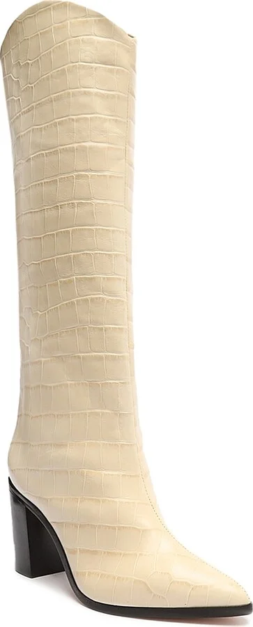 Women's Maryana Croc-Embossed Leather Boots - White - Size 5 - Image 2