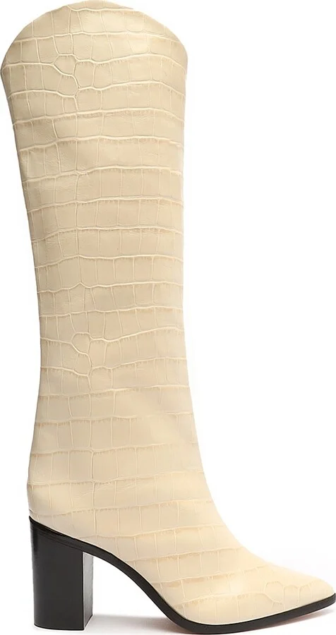 Women's Maryana Croc-Embossed Leather Boots - White - Size 5
