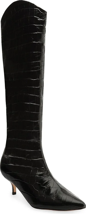 Women's Maryana Crocodile-Embossed Leather Knee-High Boots - Black - Size 5 - Image 2