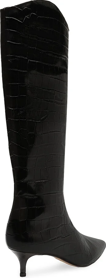 Women's Maryana Crocodile-Embossed Leather Knee-High Boots - Black - Size 5 - Image 3