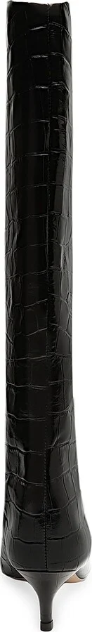 Women's Maryana Crocodile-Embossed Leather Knee-High Boots - Black - Size 5 - Image 4