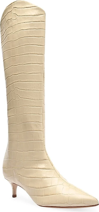 Women's Maryana Crocodile-Embossed Leather Knee-High Boots - Black - Size 5 - Image 9