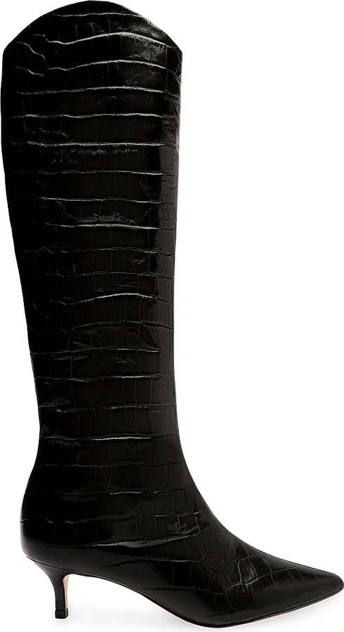 Women's Maryana Crocodile-Embossed Leather Knee-High Boots - Black - Size 5