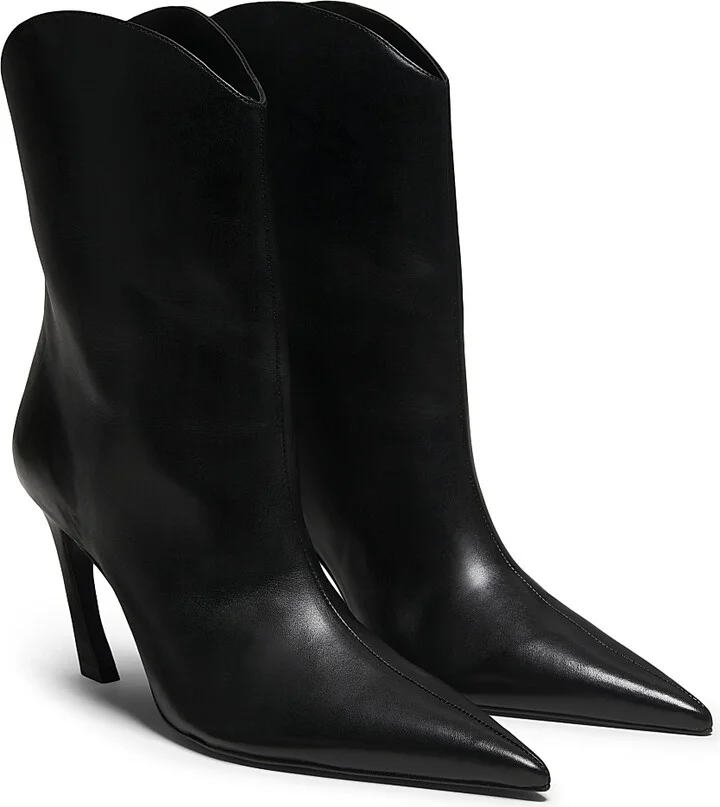Women's Maryann 90MM Leather Curved Stiletto Booties - Black - Size 6.5 - Image 2