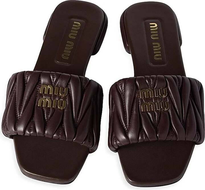 Women's Matelasse Nappa Leather Slides - Dark Brown - Size 6 - Image 2